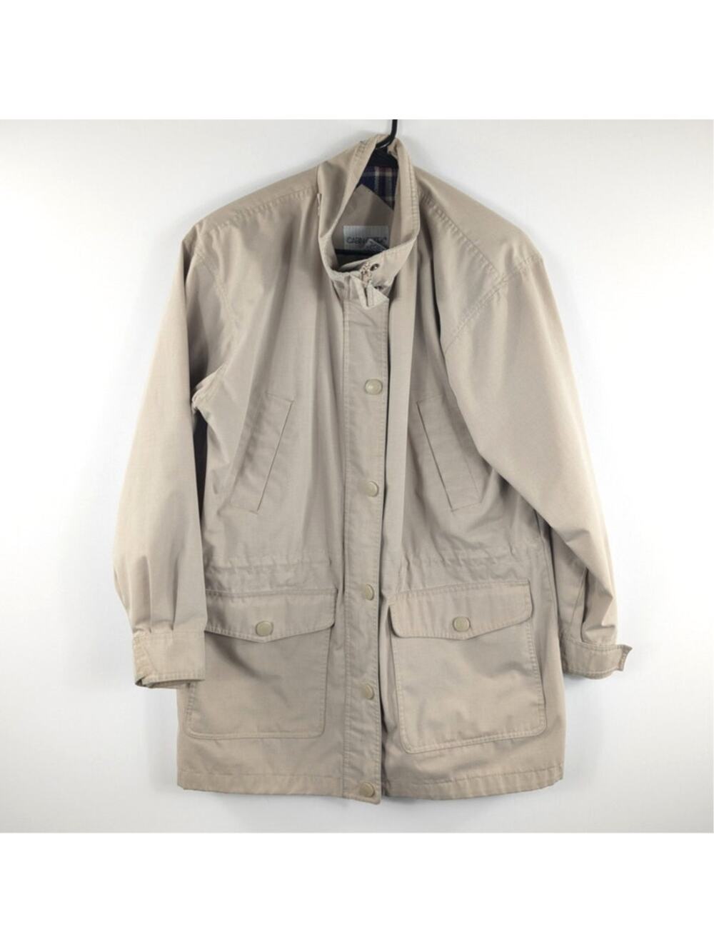 Cabin Creek Small Field Jacket Plaid Lined Utility Coat Khaki Womens